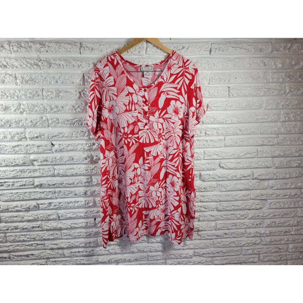 Desert Shores Womens Dress 1X Plus Mini Short Sleeve Quarter Button FLO260E